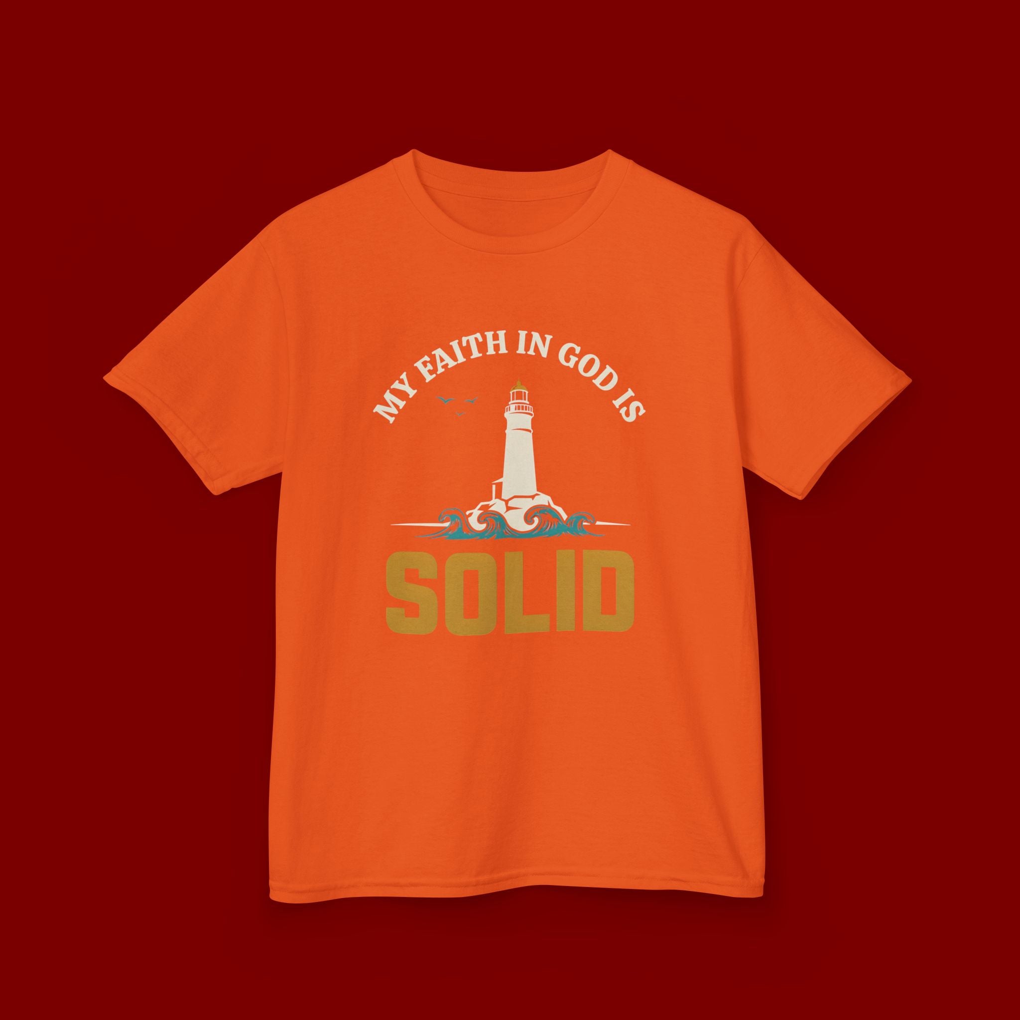 Kids T-Shirt — “My Faith in God is Solid” Lighthouse Christian Tee