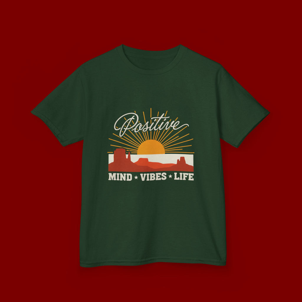 Kids T-Shirt - "Positive" Retro Sunrise Tee (Mind • Vibes • Life)