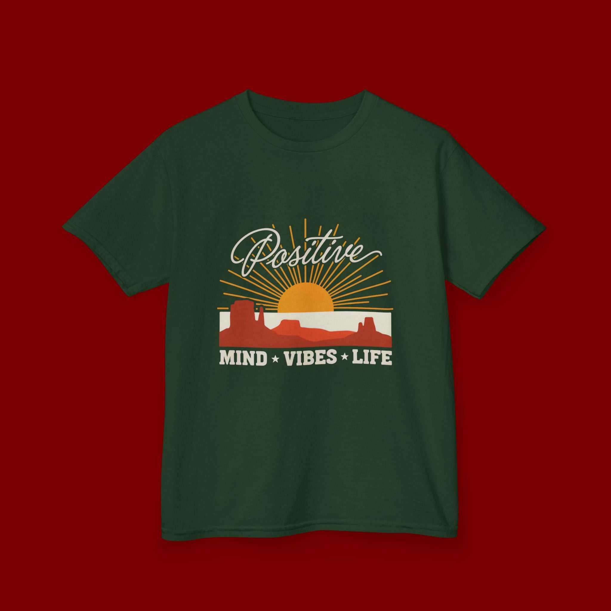 Kids T-Shirt - "Positive" Retro Sunrise Tee (Mind • Vibes • Life)