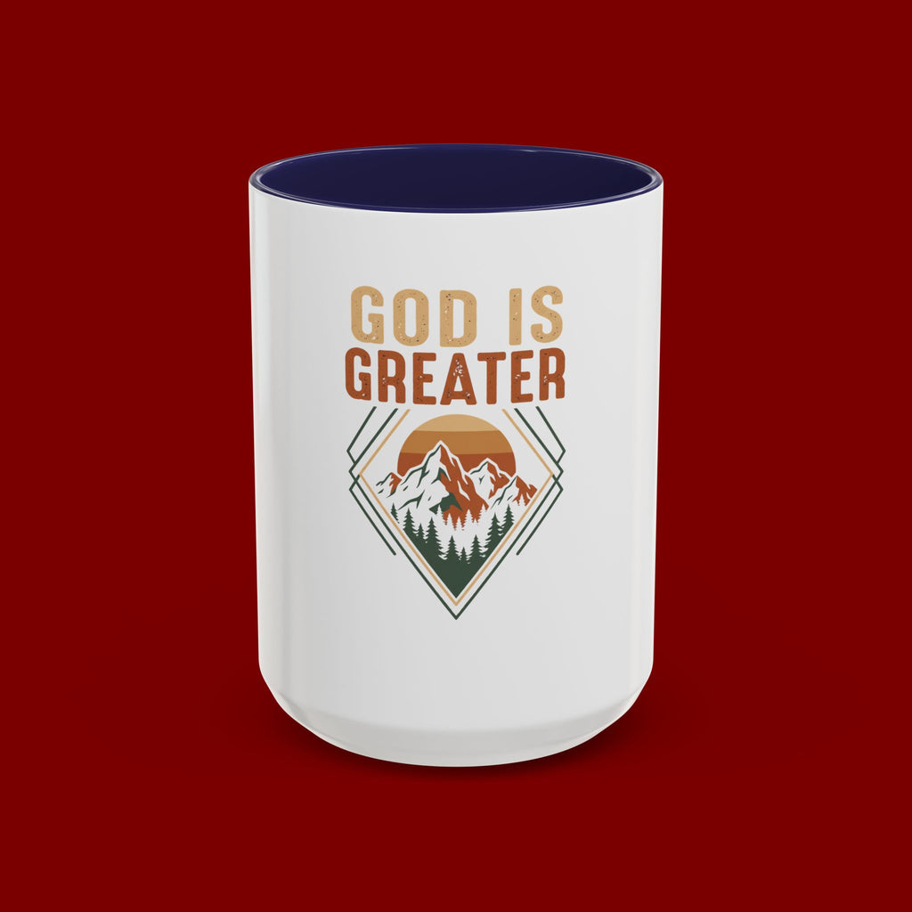 God Is Greater Mountain Coffee Mug — Inspirational Christian Accent Mug