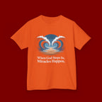 Kids Tee — “When God Steps In, Miracles Happen” Wave Heart Faith Shirt