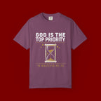 God Is The Top Priority T-Shirt — Faith Christian Inspirational Tee with Hourglass Design