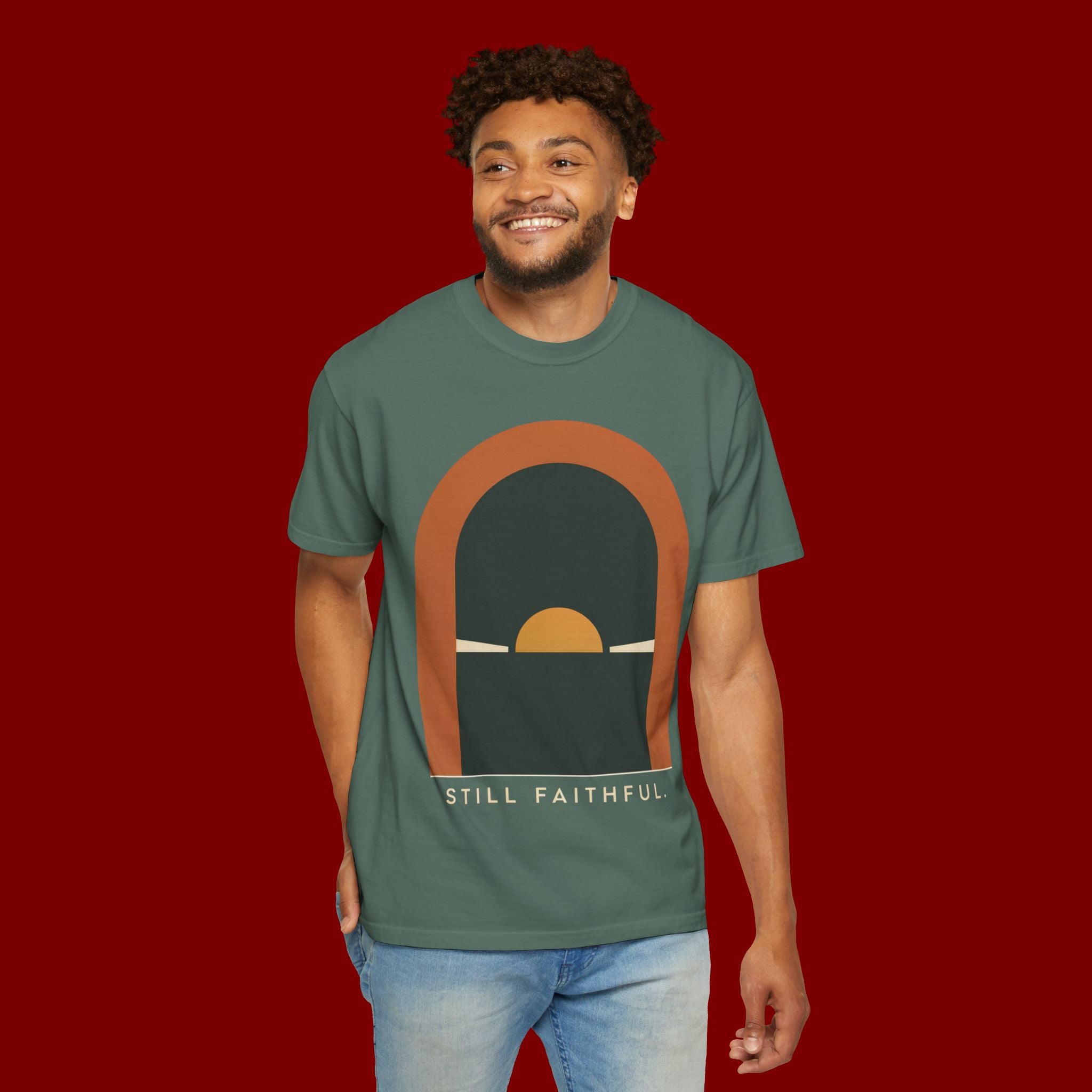 Still Faithful Sunset T-Shirt — Minimal Christian Graphic Tee