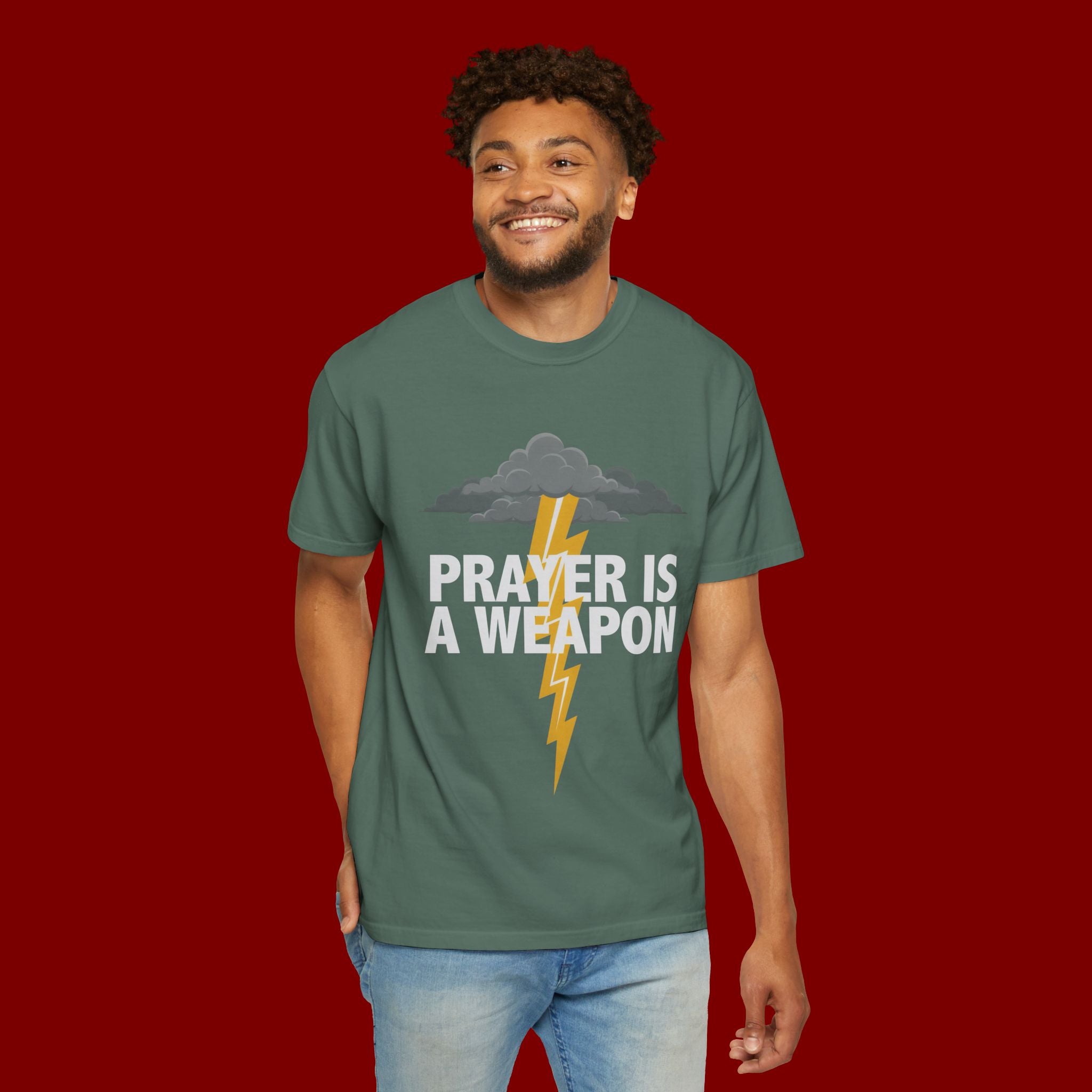 Prayer Is a Weapon T-Shirt — Christian Faith Lightning Graphic Tee