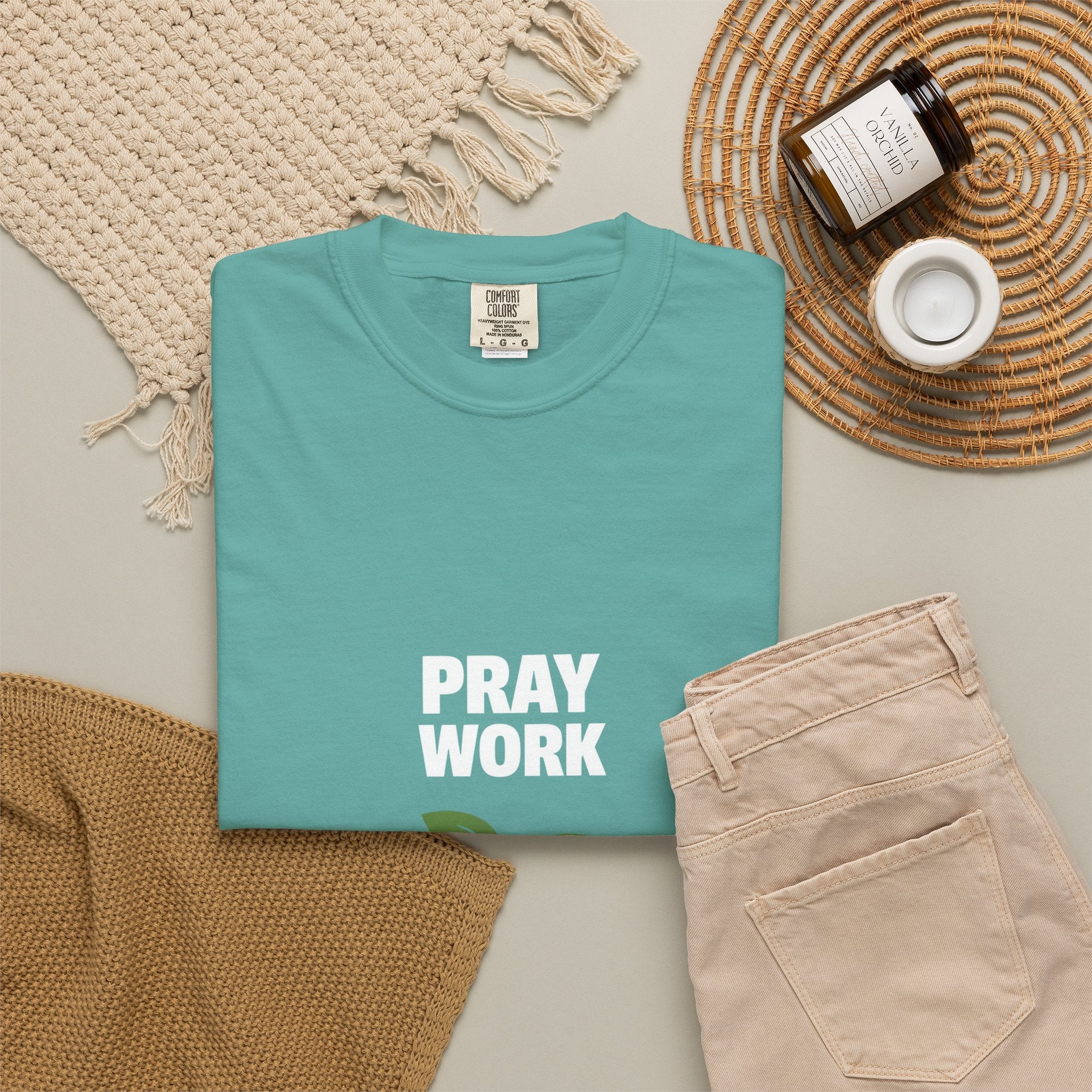 Pray Work, Trust God T-Shirt — Faith Gardening Inspirational Tee
