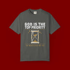 God Is The Top Priority T-Shirt — Faith Christian Inspirational Tee with Hourglass Design