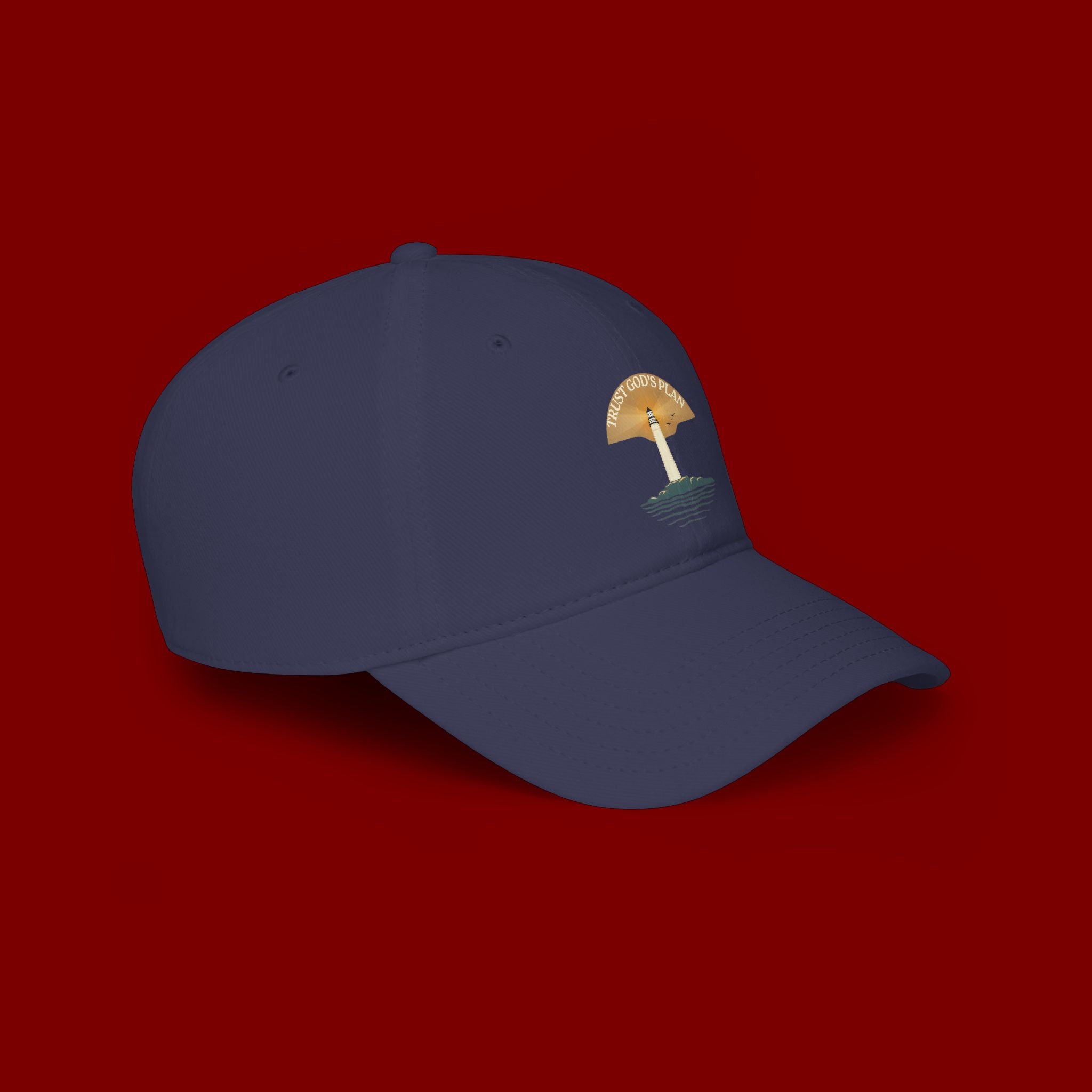 Lighthouse Faith Baseball Cap — "Trust God's Plan" Embroidered Low-Profile Hat