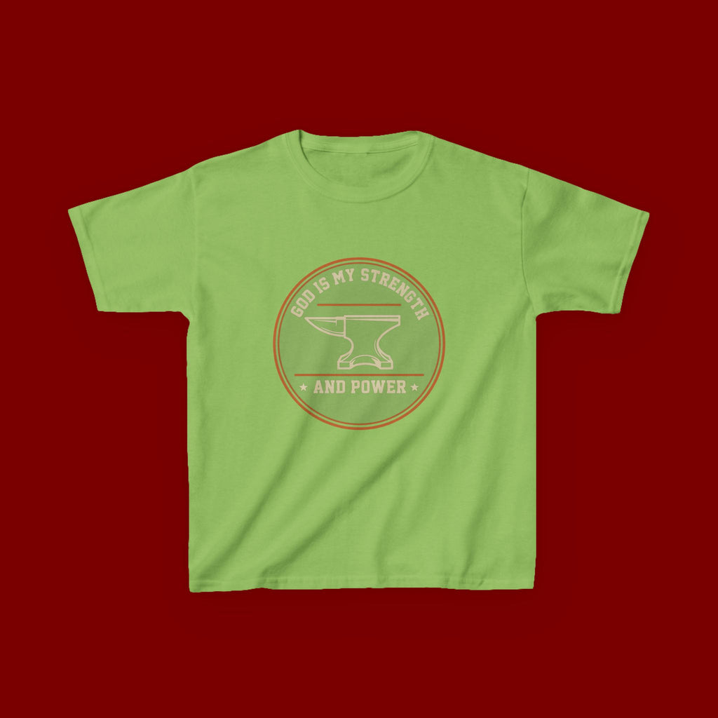 Kids Tee — "God Is My Strength and Power" Anvil & Anvil-Forge Christian Youth Shirt