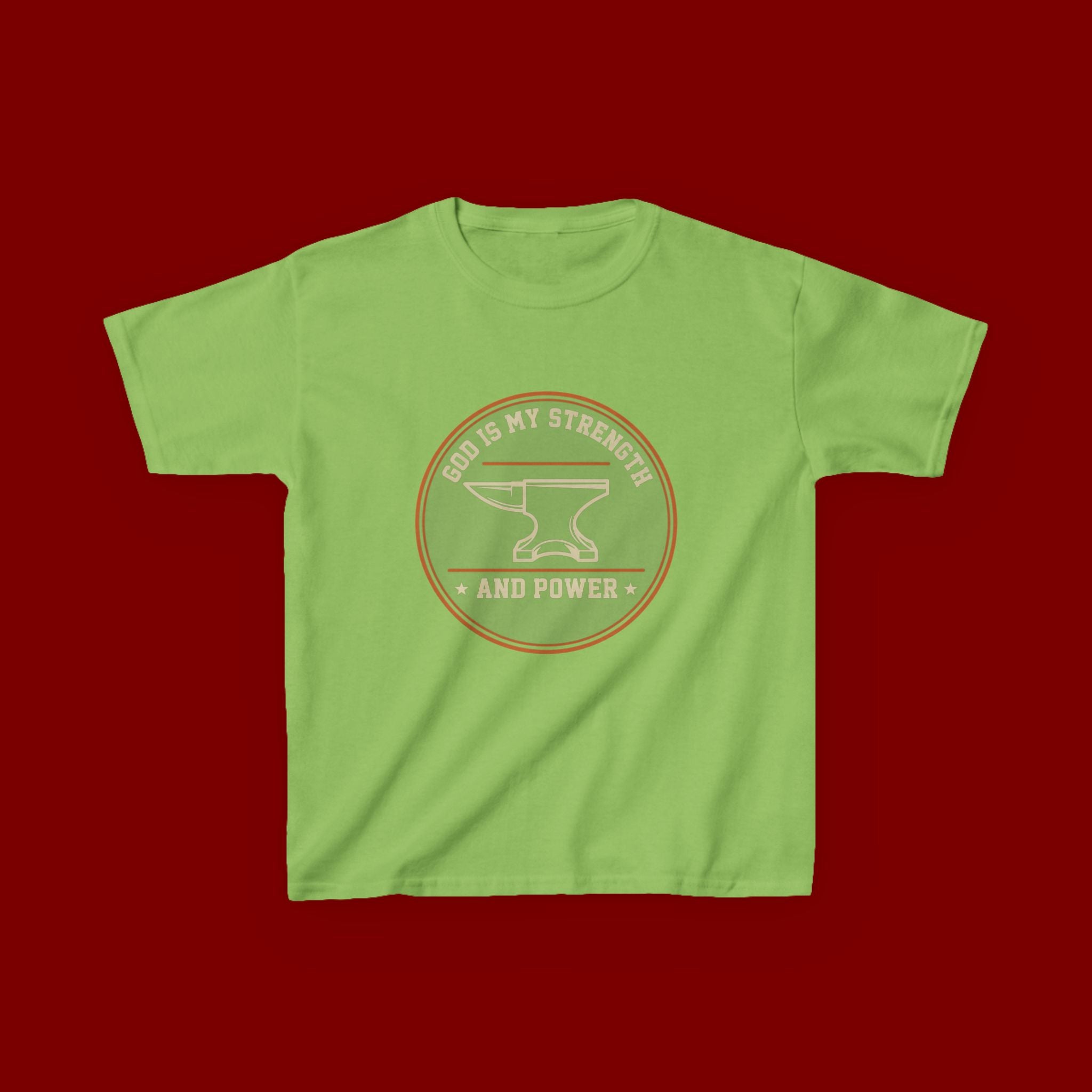 Kids Tee — "God Is My Strength and Power" Anvil & Anvil-Forge Christian Youth Shirt