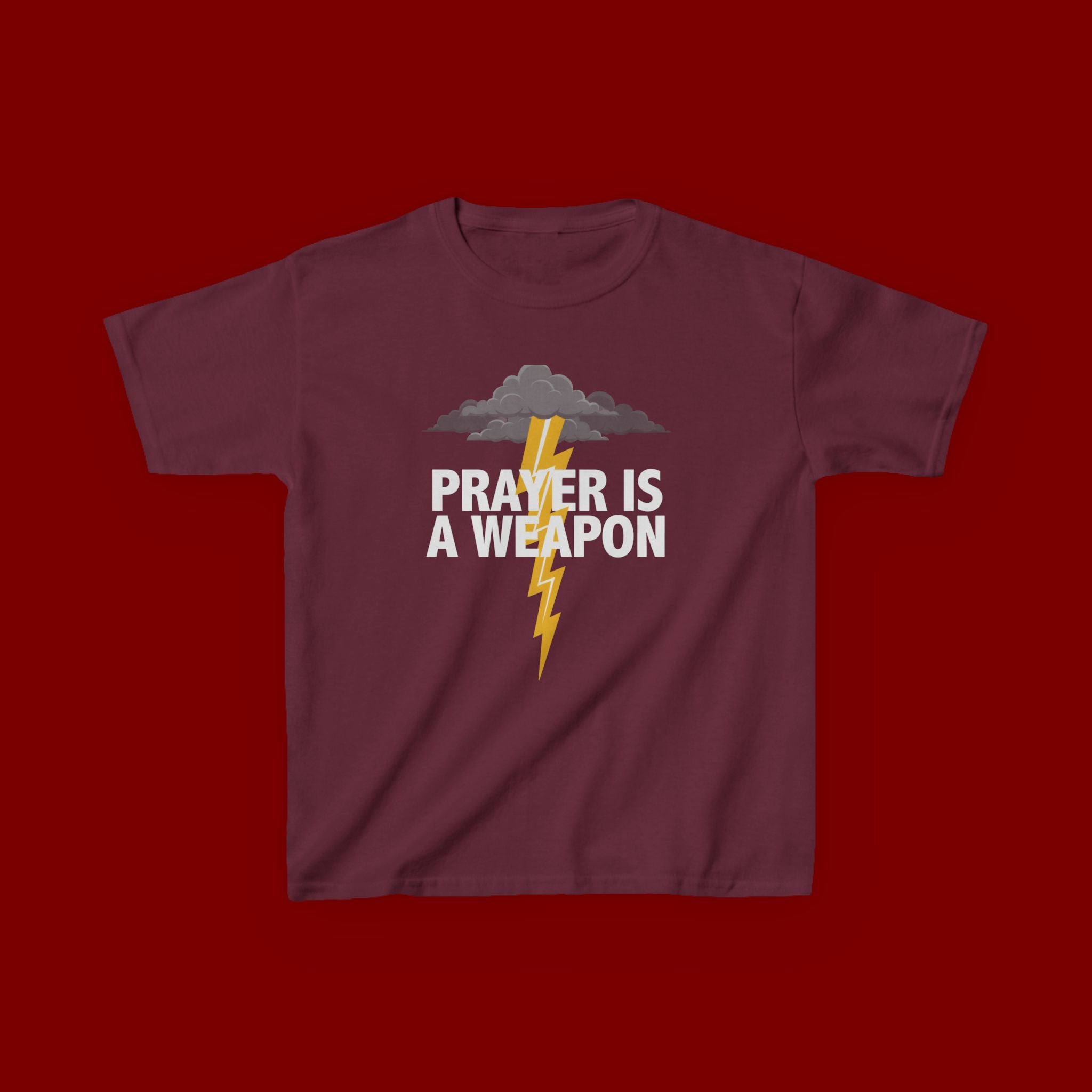 Kids Tee — "Prayer Is A Weapon" Lightning Graphic Christian Shirt