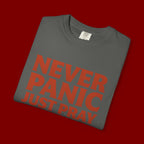 Never Panic Just Pray T‑Shirt — Retro Sunset Faith Tee