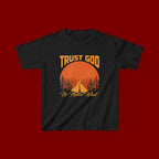 Kids Tee — "Trust God No Matter What" Sunset Camping Graphic