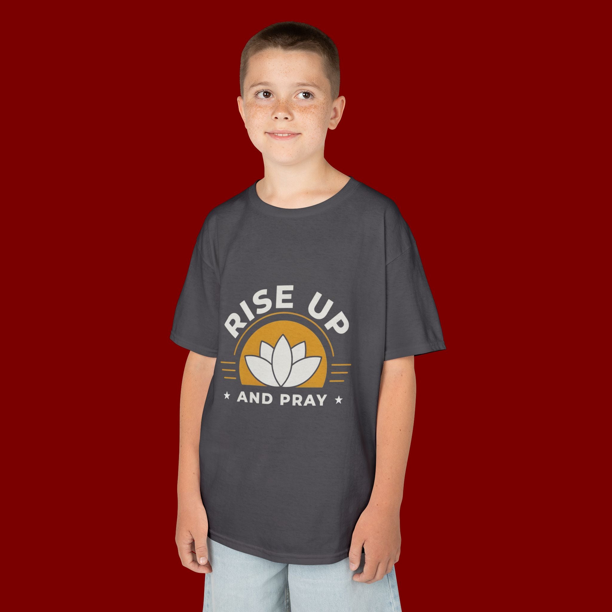 Kids T-Shirt - "Rise Up and Pray" Inspirational Christian Tee for Children