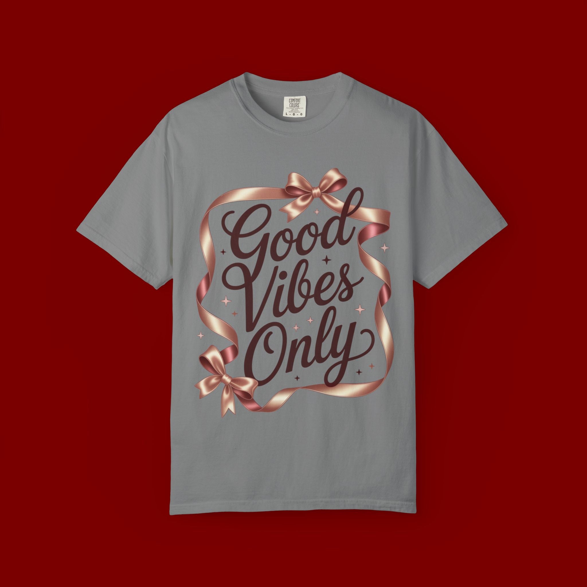 Good Vibes Only T-Shirt — Positive Message Graphic Tee with Ribbon Design