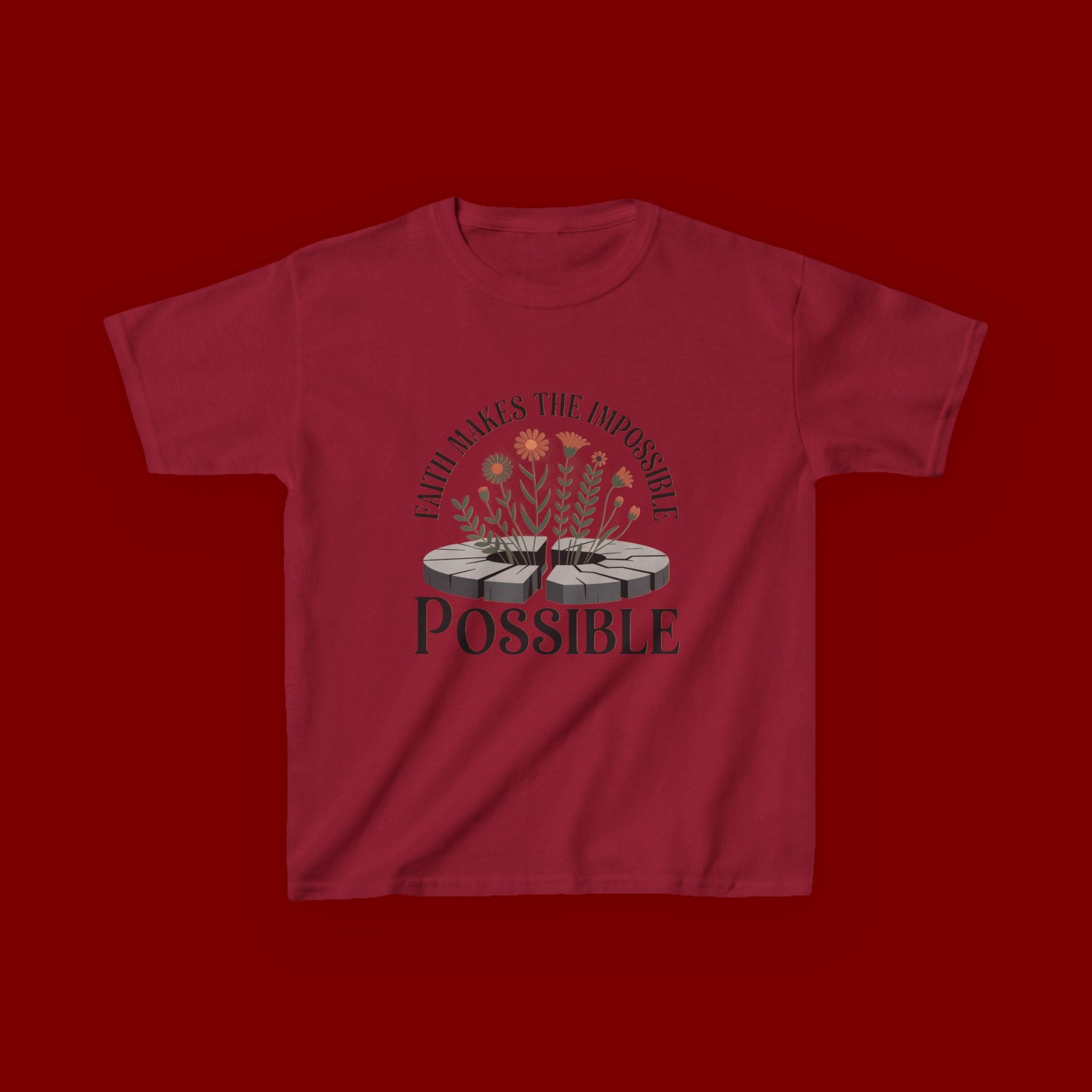 Kids Tee — “Faith Makes the Impossible Possible” Floral Inspirational Shirt