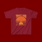 Kids Tee — "Trust God No Matter What" Sunset Camping Graphic