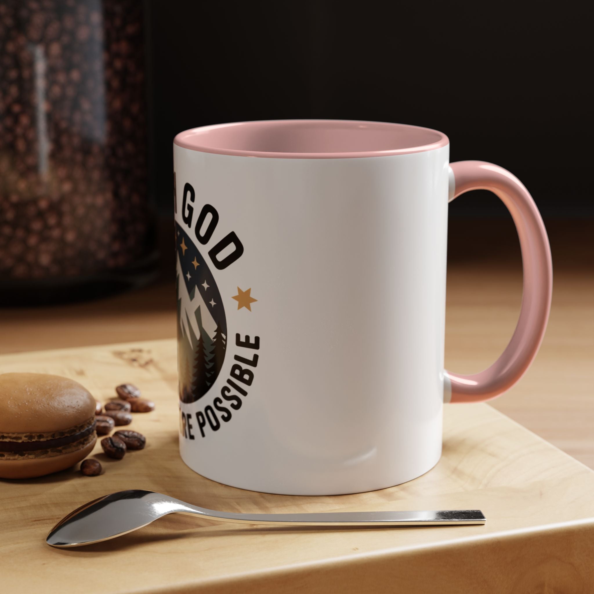 With God All Things Are Possible Accent Coffee Mug — Inspirational Faith Mountain Mug (11/15oz)