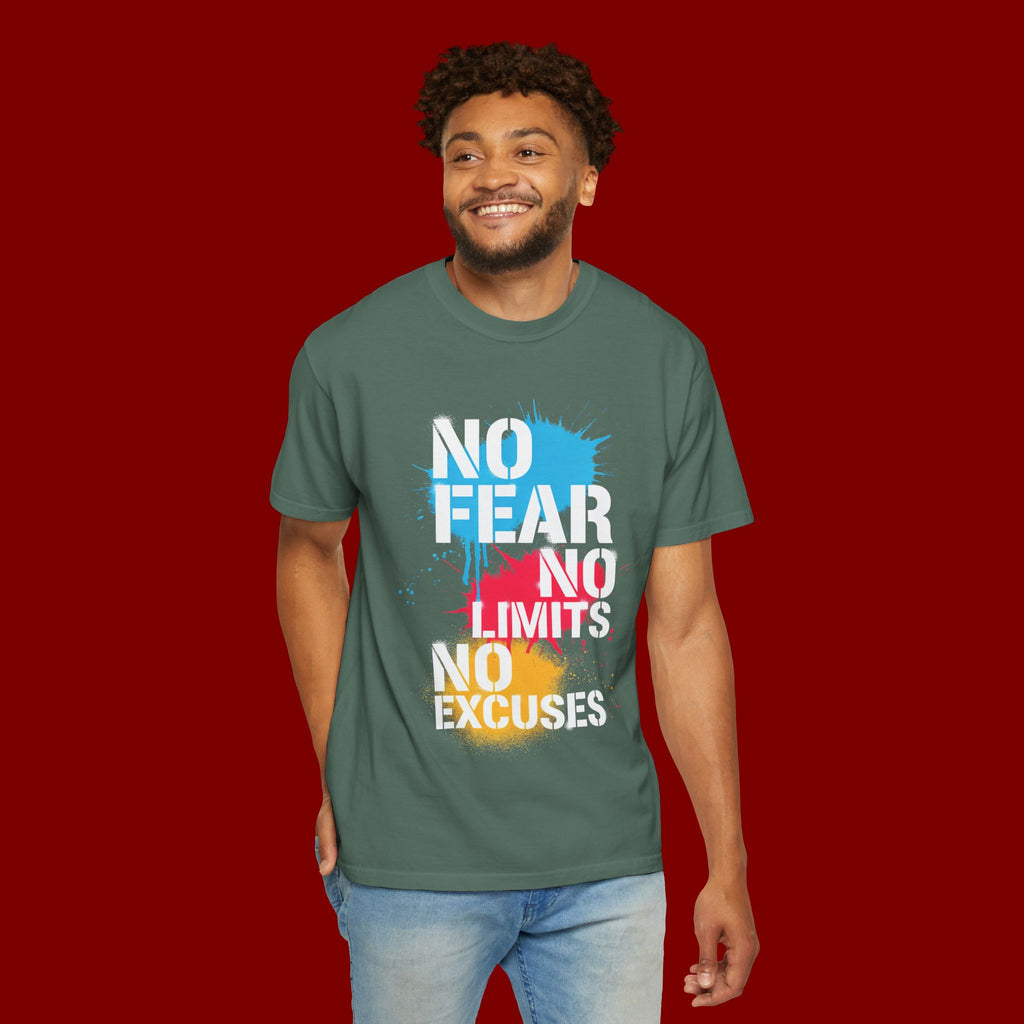 No Fear No Limits No Excuses T-Shirt — Motivational Graphic Tee