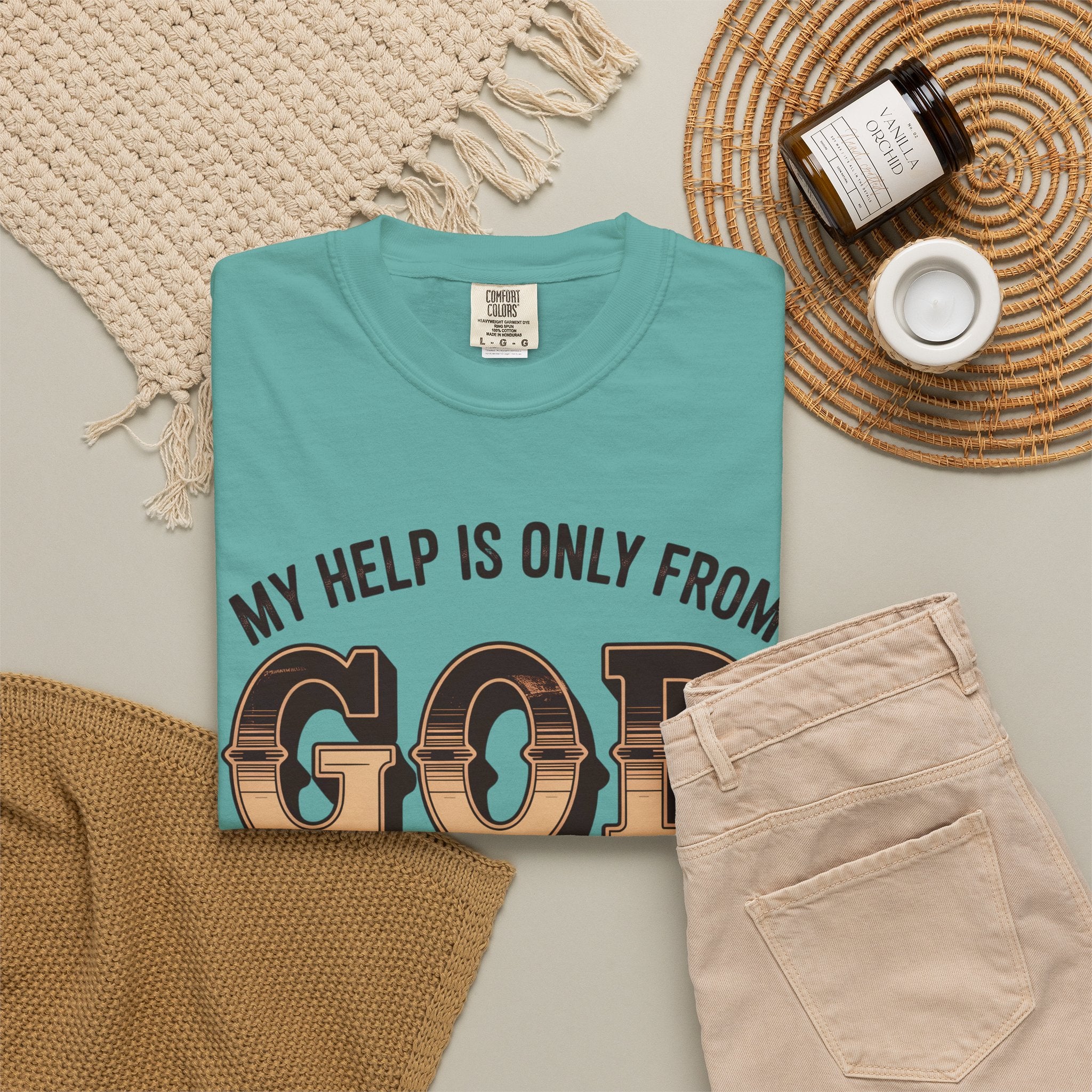 Christian T-Shirt — “My Help Is Only From God, The Creator of Heavens & Earth” Retro Faith Tee