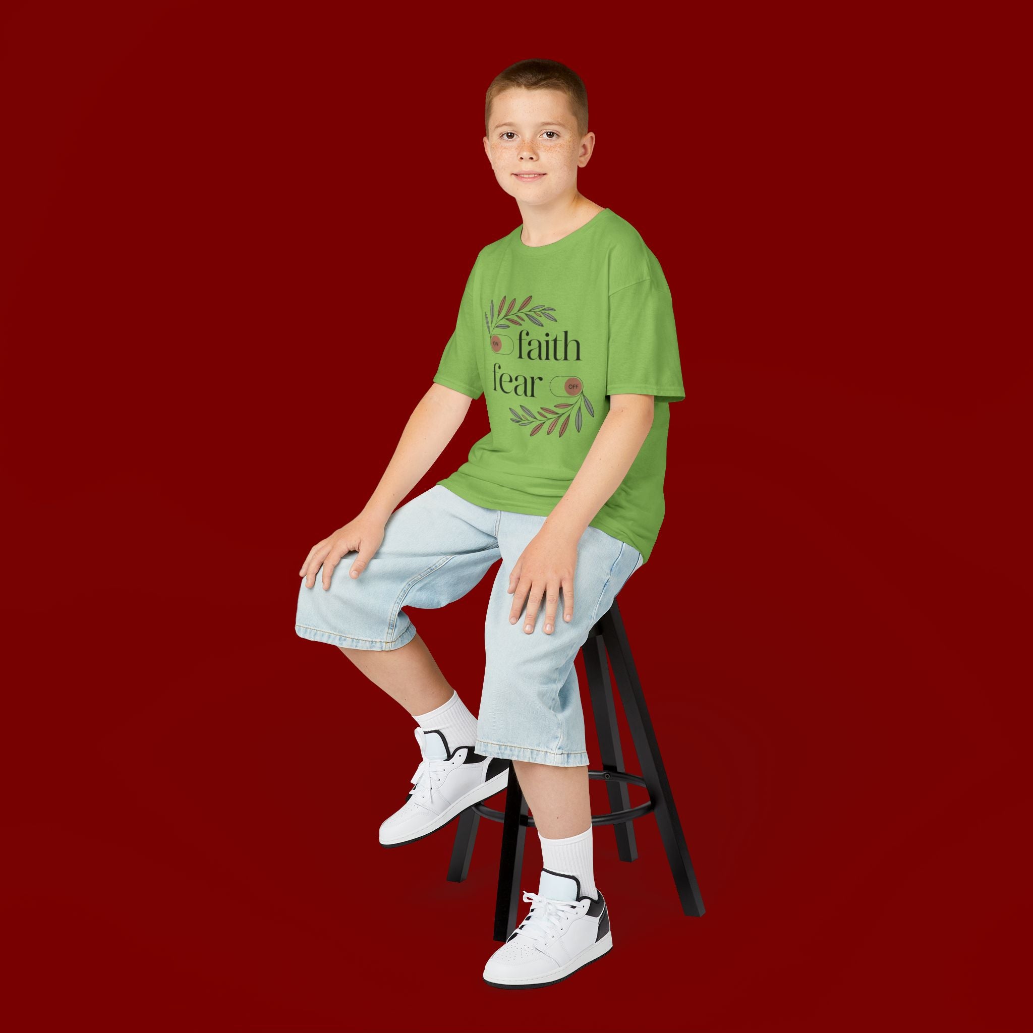 Faith Over Fear Kids T‑Shirt — Floral Inspirational Tee for Boys & Girls