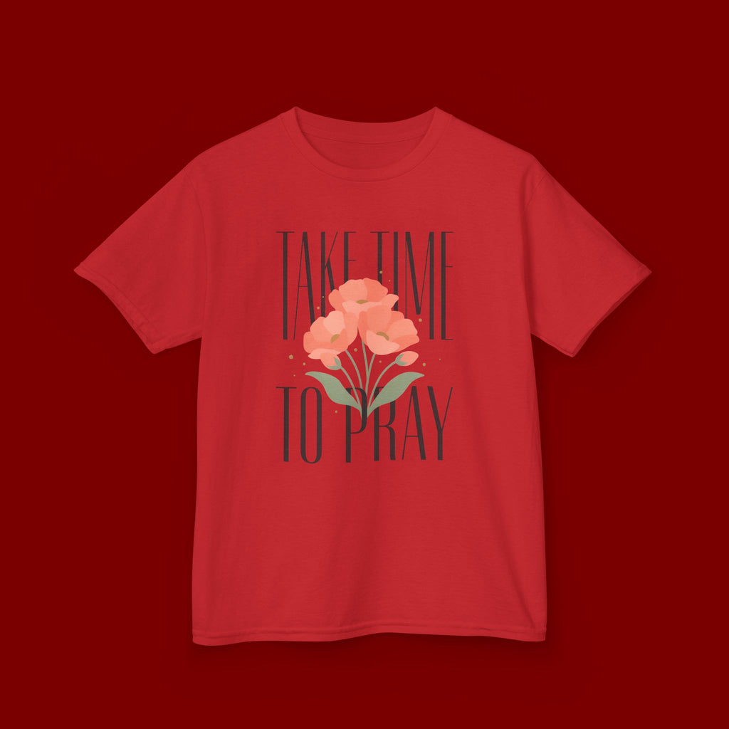 Kids Tee — "Take Time to Pray" Floral Christian Shirt