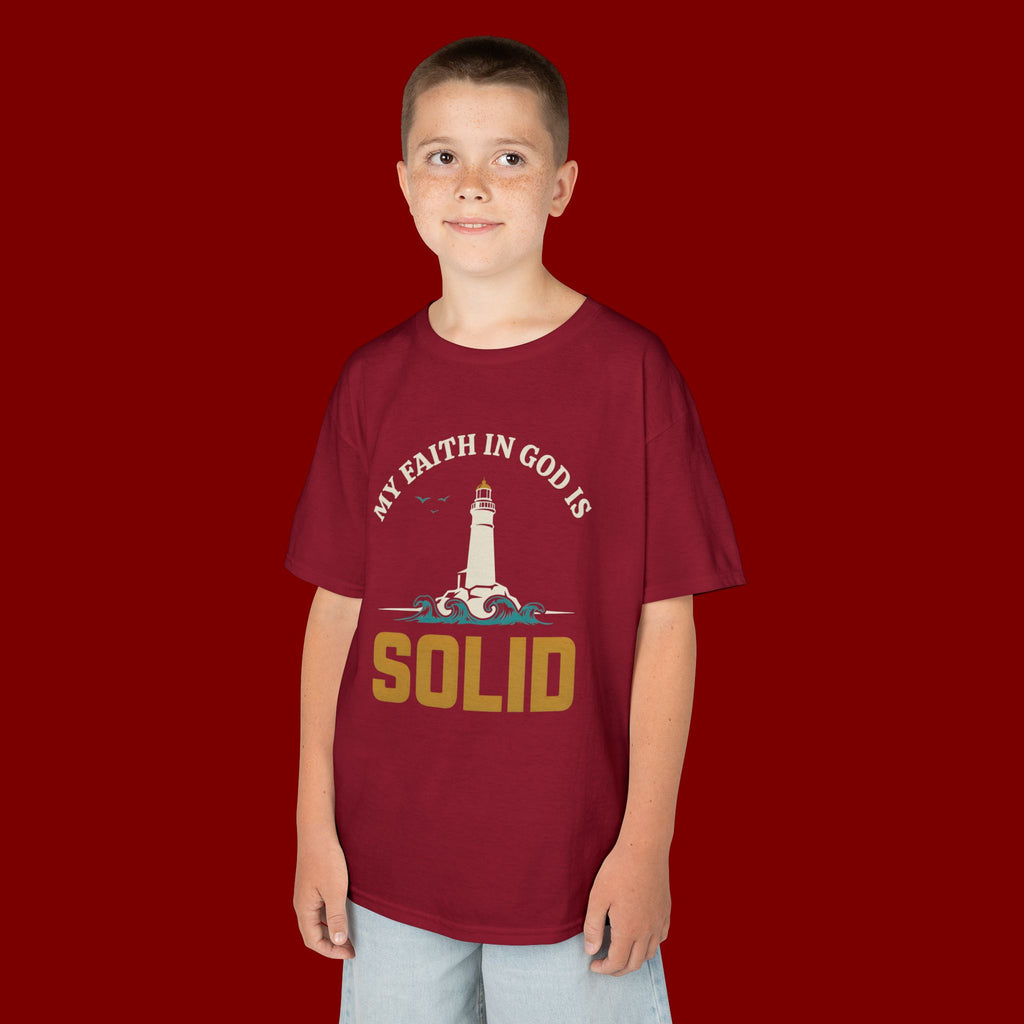 Kids T-Shirt — “My Faith in God is Solid” Lighthouse Christian Tee