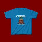 Return to God Kids T-Shirt – Tree Stump with Sprout, “It’s Never Too Late” Inspirational Youth Tee
