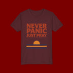 Youth Tee — "Never Panic Just Pray" Retro Sunset Kids T-Shirt