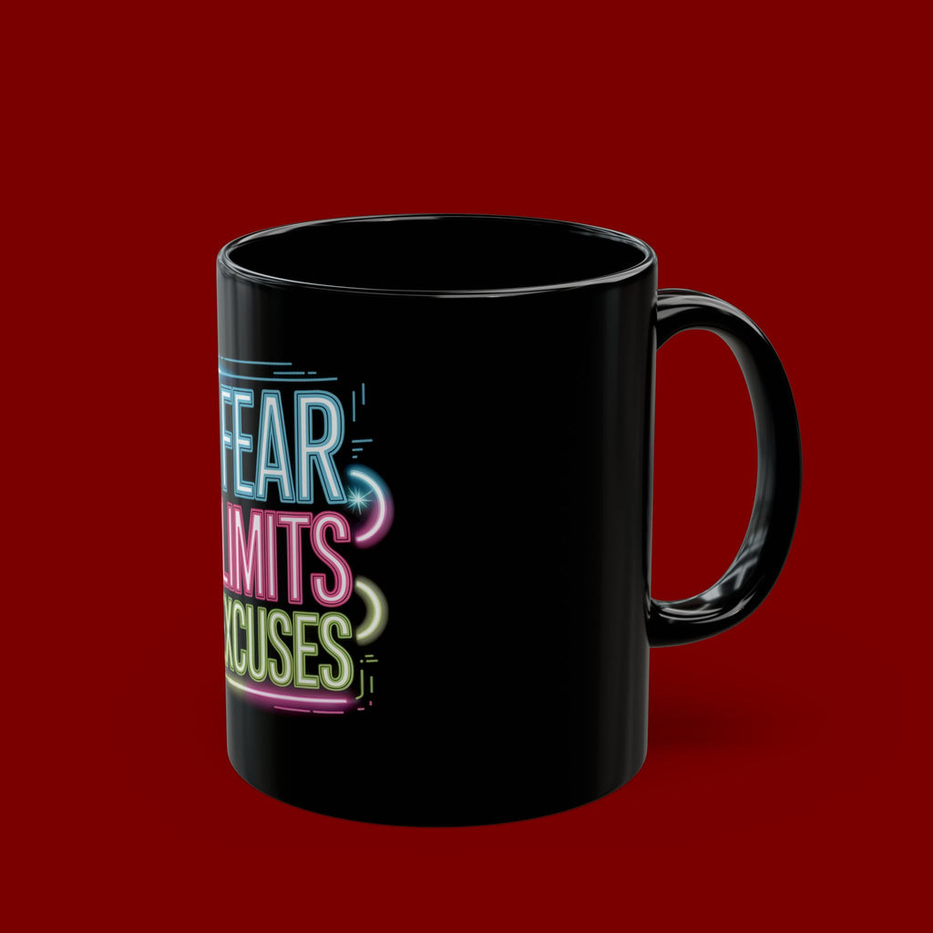 Motivational Mug — "No Fear, No Limits, No Excuses" Neon Coffee Cup