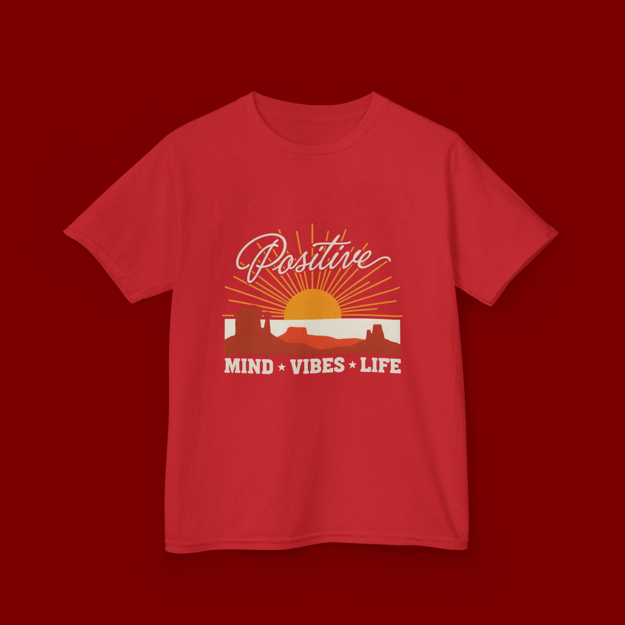 Kids T-Shirt - "Positive" Retro Sunrise Tee (Mind • Vibes • Life)