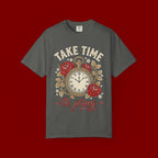 Take Time to Pray Pocket Watch T-Shirt — Faith-Based Floral Christian Tee