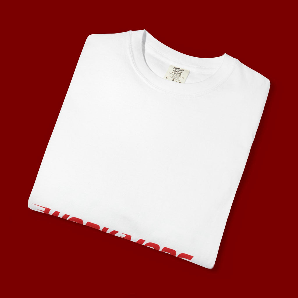 Work More Graphic T-Shirt — Bold Red Minimalist Slogan Tee