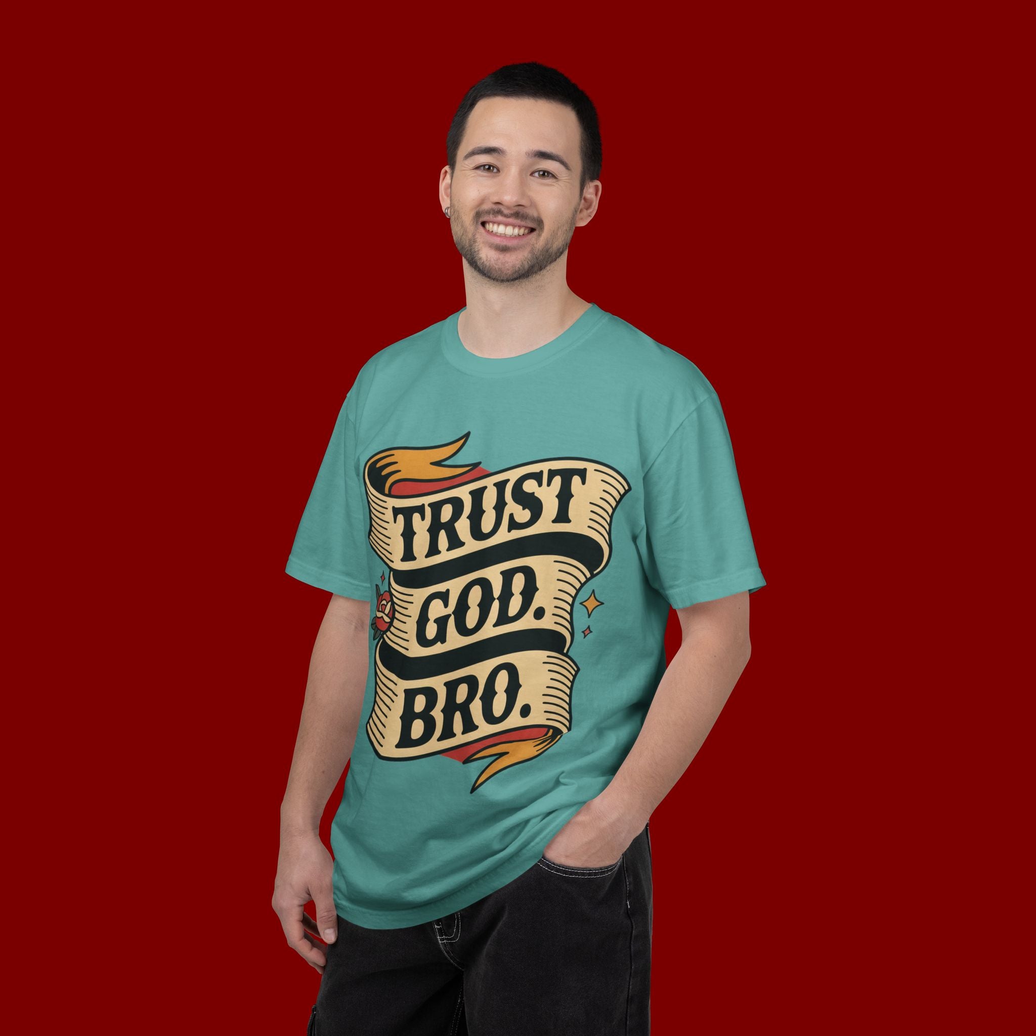 Trust God, Bro T-Shirt — Retro Ribbon Faith Tee