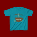 Kids Tee — "Take Time to Pray" Coffee Cup Faith Graphic