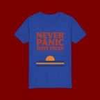 Youth Tee — "Never Panic Just Pray" Retro Sunset Kids T-Shirt