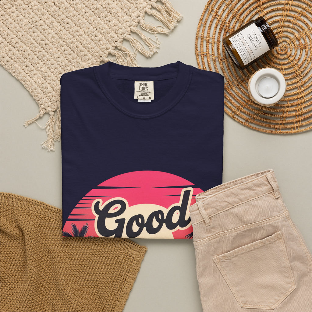 Good Vibes Only T-Shirt — Retro Sunset Palm Tee