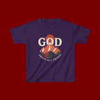 Kids Tee – 'GOD' Mountain Sunrise Faith Graphic