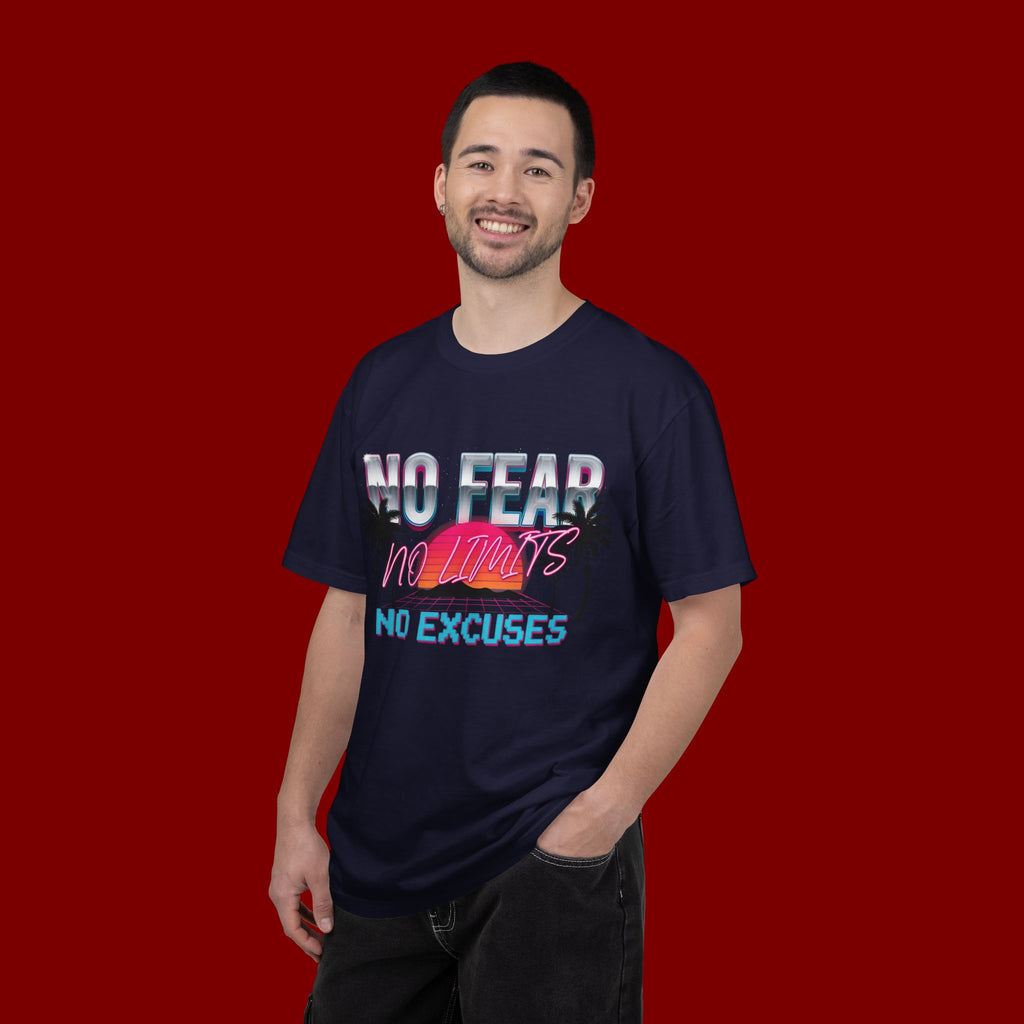 No Fear, No Excuses T-Shirt — Retro Sunset Palm Graphic Tee