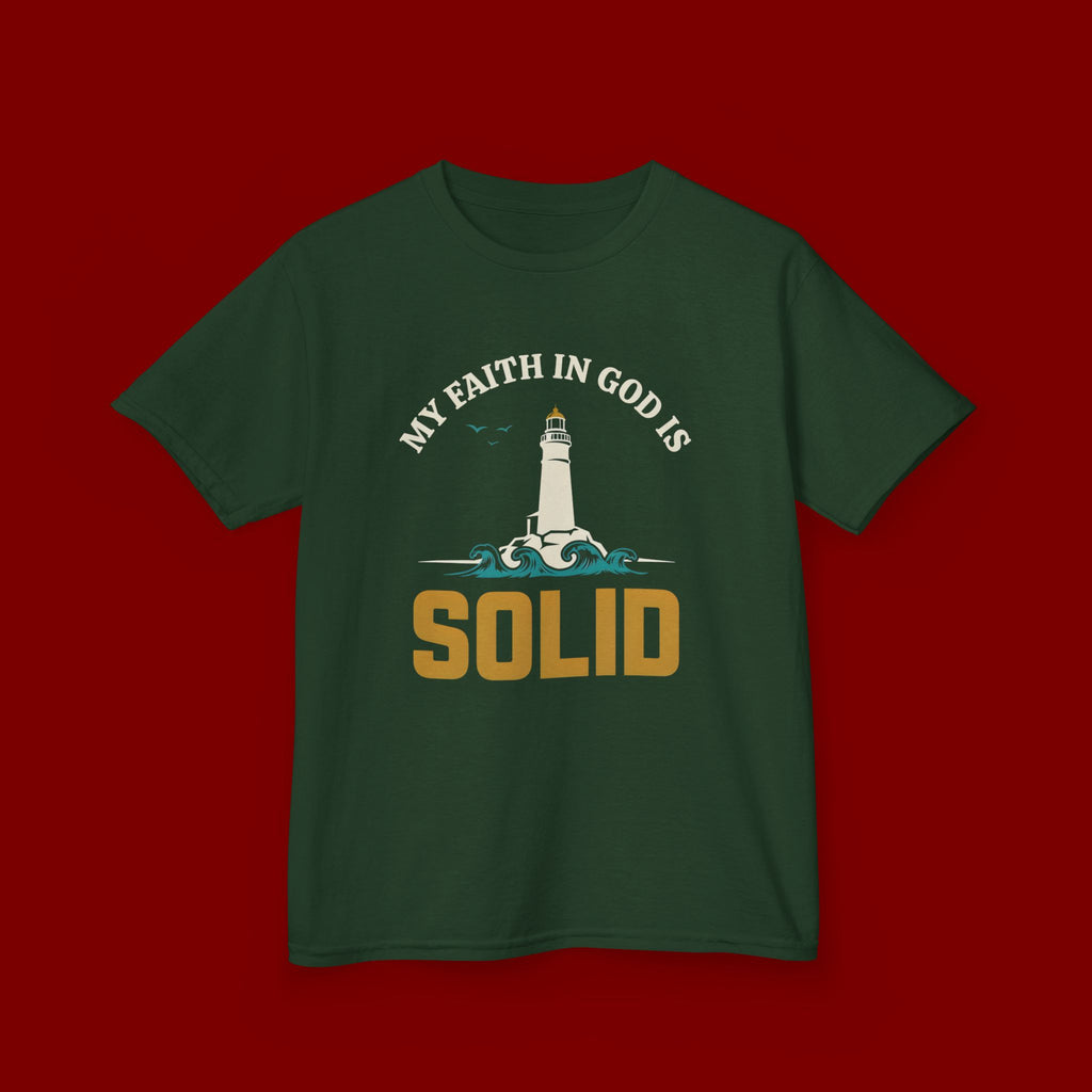 Kids T-Shirt — “My Faith in God is Solid” Lighthouse Christian Tee
