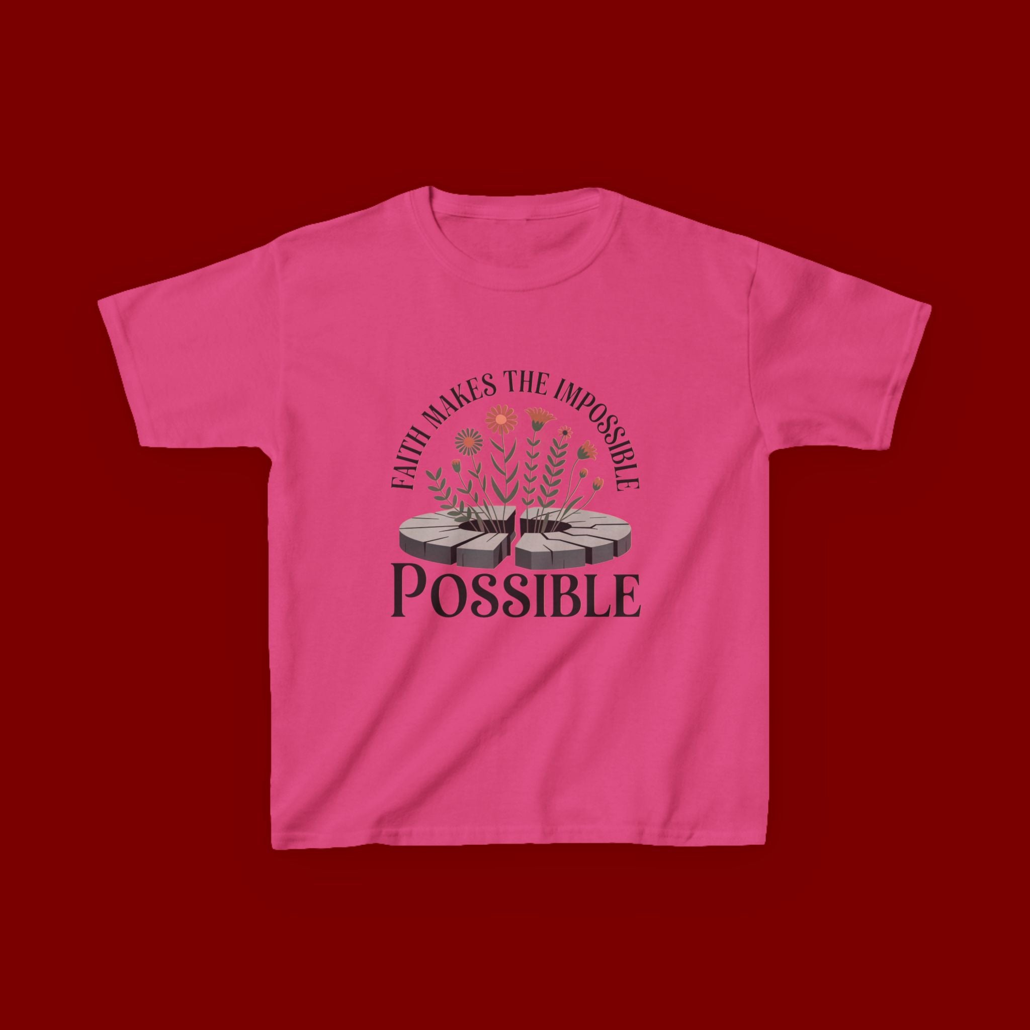 Kids Tee — “Faith Makes the Impossible Possible” Floral Inspirational Shirt