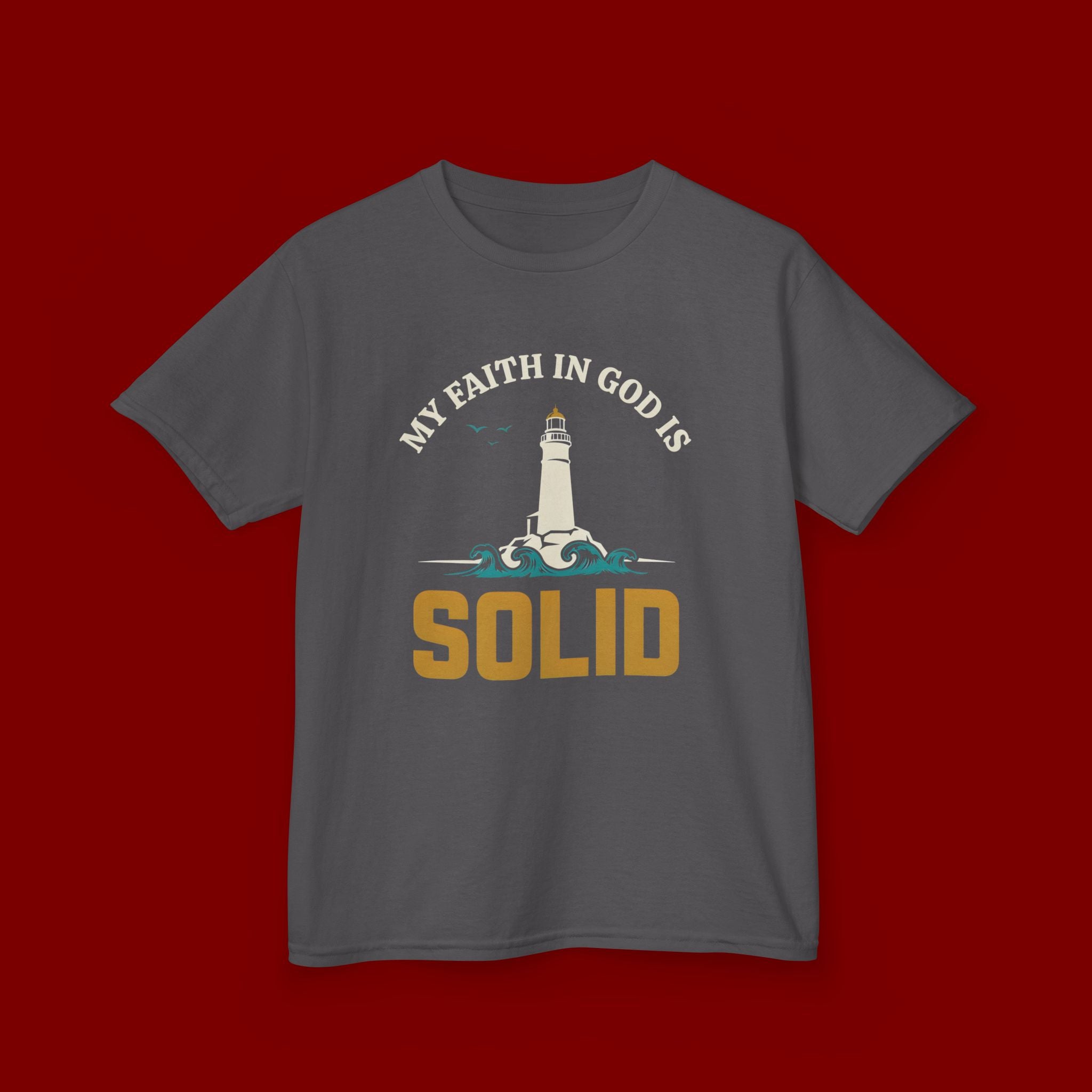 Kids T-Shirt — “My Faith in God is Solid” Lighthouse Christian Tee