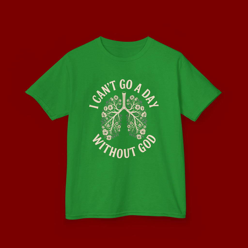 Kids T-Shirt – "I Can't Go a Day Without God" Floral Lungs Christian Tee