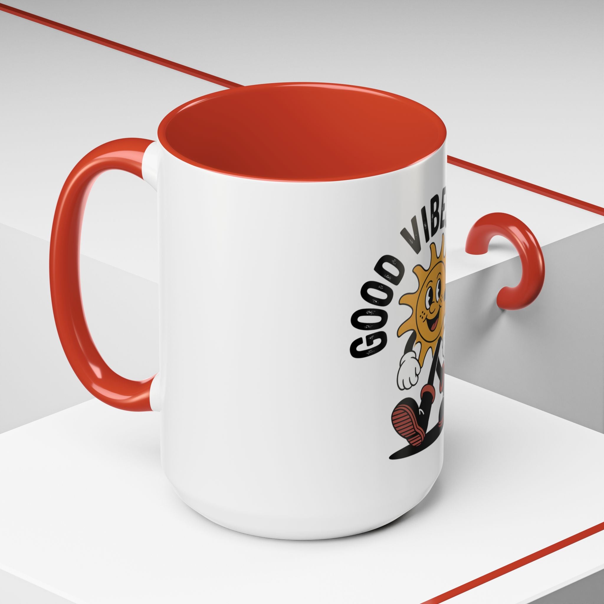 Good Vibes Only Coffee Mug - Retro Sun Cartoon Accent Mug (11/15oz)