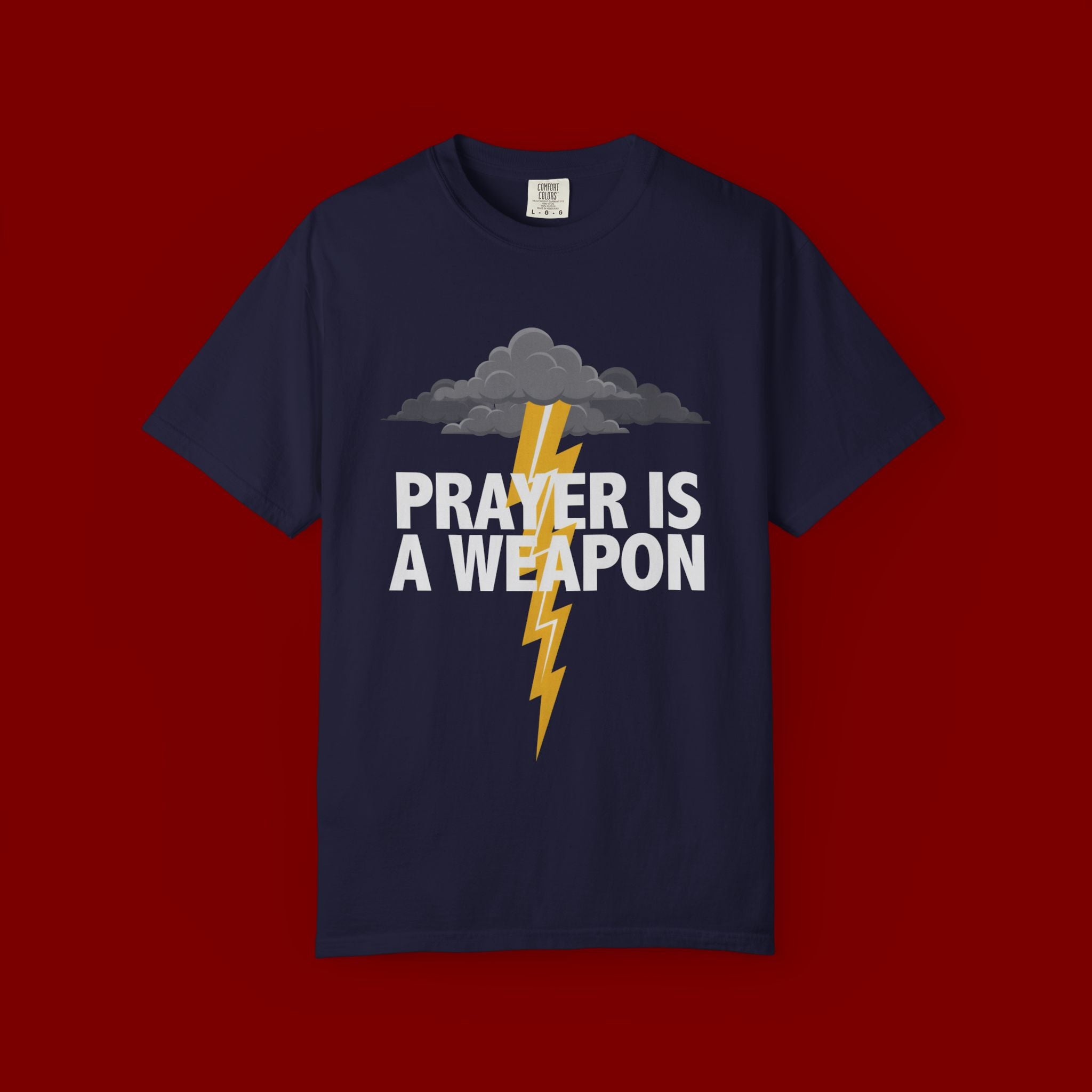 Prayer Is a Weapon T-Shirt — Christian Faith Lightning Graphic Tee