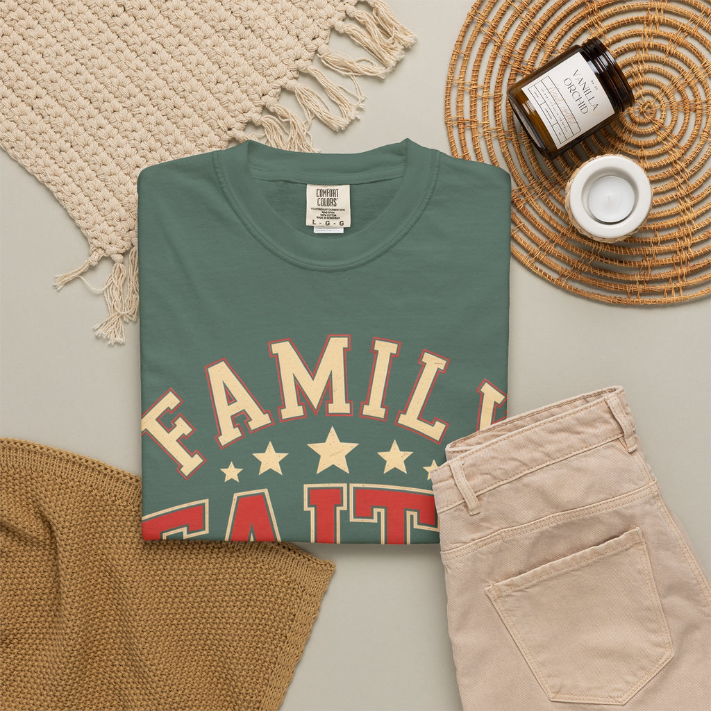 Family Faith Friends T-Shirt — Patriotic American Flag Tee