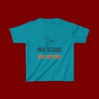 Kids T-Shirt — "Pray Because God Listens" Christian Faith Tee with Dove Graphic