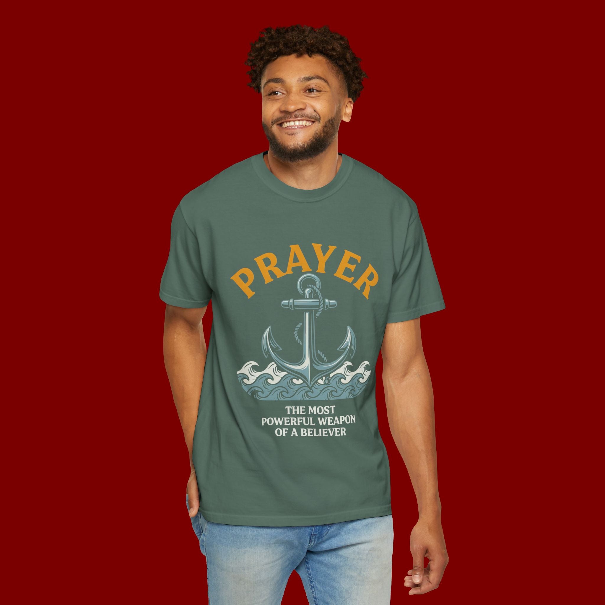 Prayer Anchor T-Shirt — "Prayer: The Most Powerful Weapon of a Believer" Christian Faith Tee
