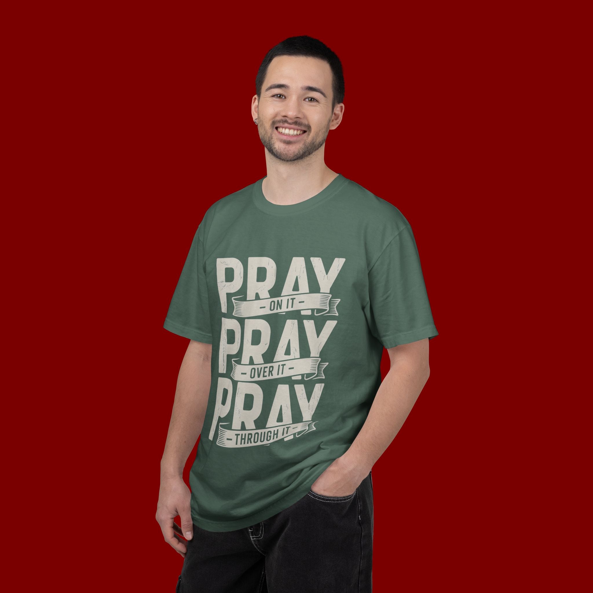 Prayer T-Shirt — "Pray On It, Pray Over It, Pray Through It" Christian Tee