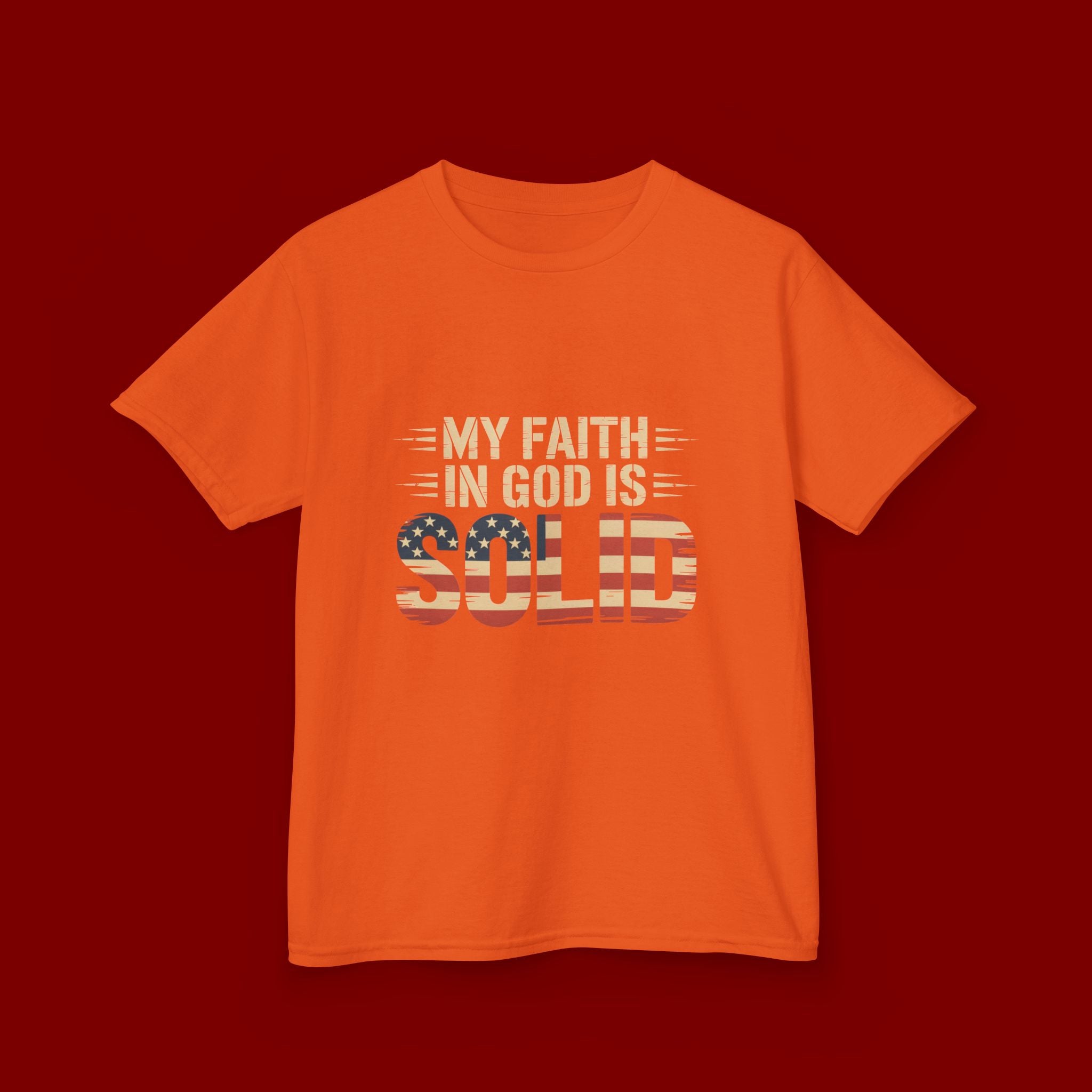 Kids Tee — "My Faith in God is Solid" Patriotic Christian T-Shirt