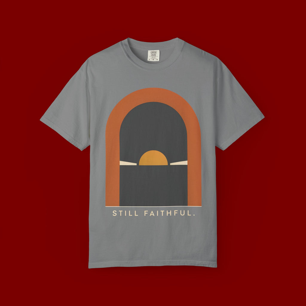 Still Faithful Sunset T-Shirt — Minimal Christian Graphic Tee